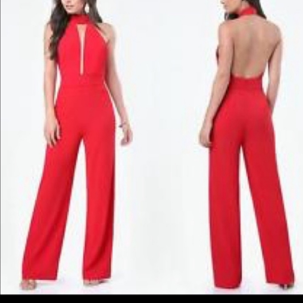 Red bebe size 6 haulter Jumpsuit new with tags